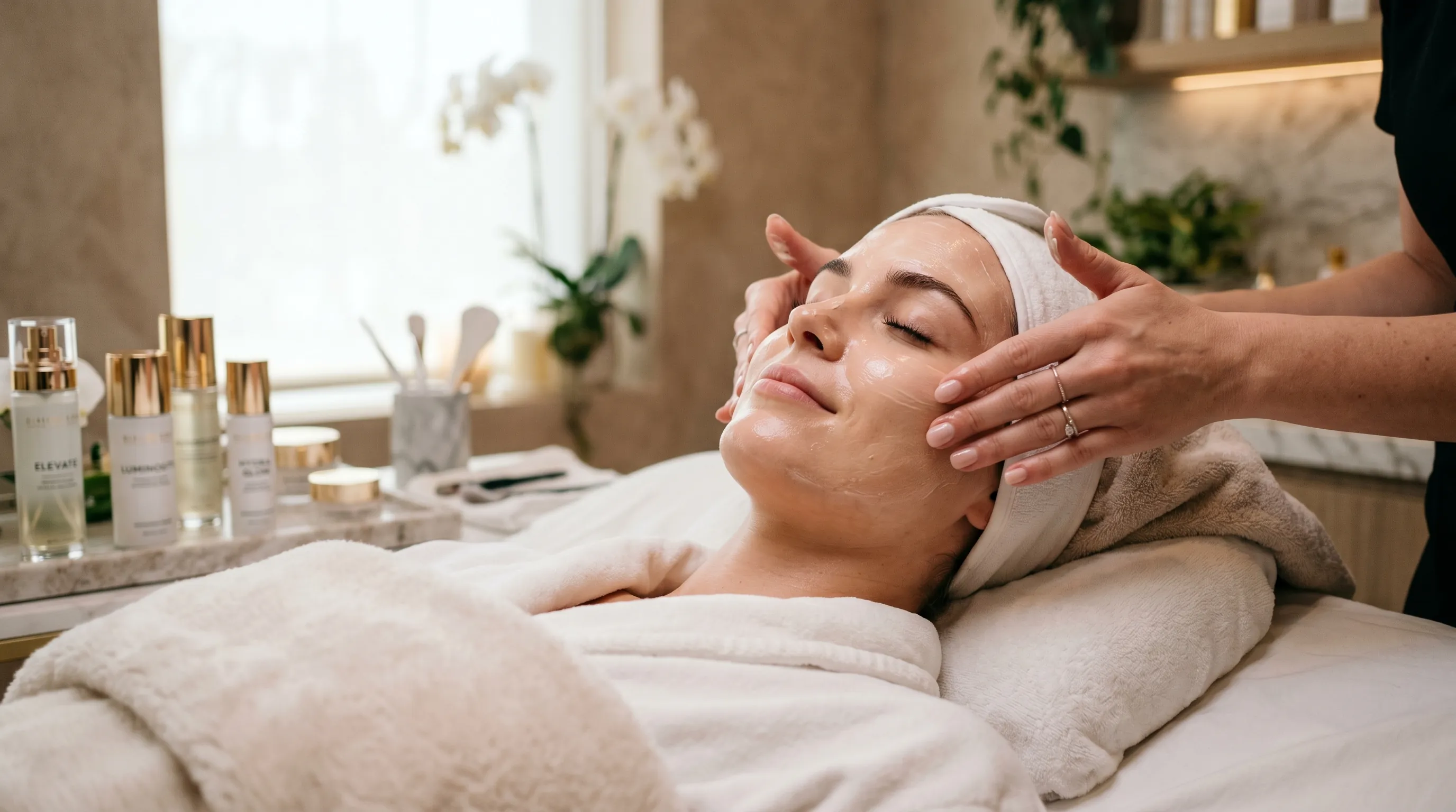 Aesthetic skincare facial treatment close up