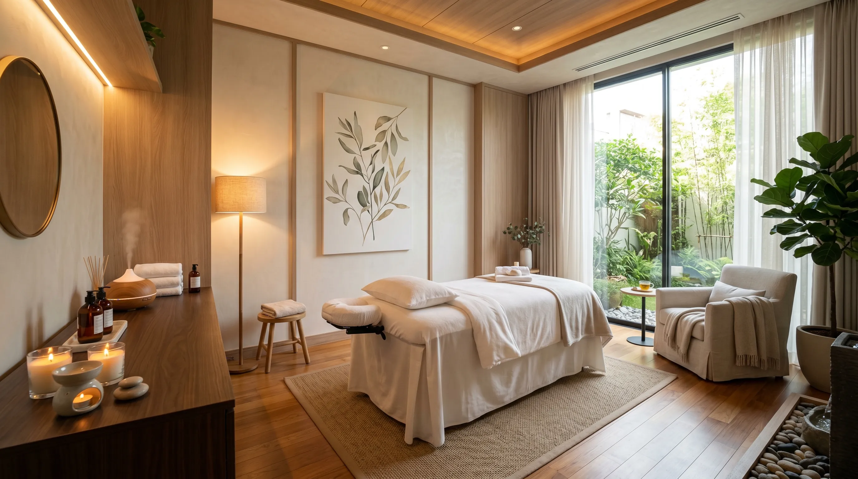 Tranquil luxury wellness spa therapy room